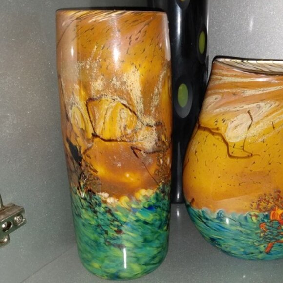 JOHN FIELDS 'SEDONA' Signed 2000 Hand Blown Studio Art Glass Cylinder Vase - Picture 5 of 12